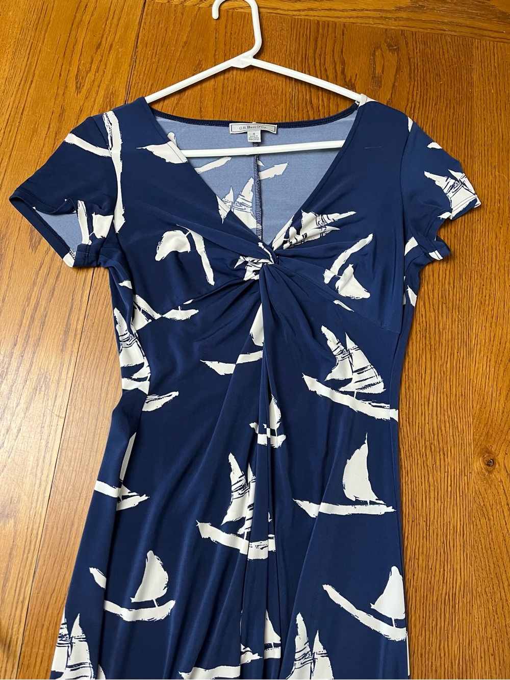 Navy Sailboat Twist-Front stretchy Dress nautical - Picture 7 of 11